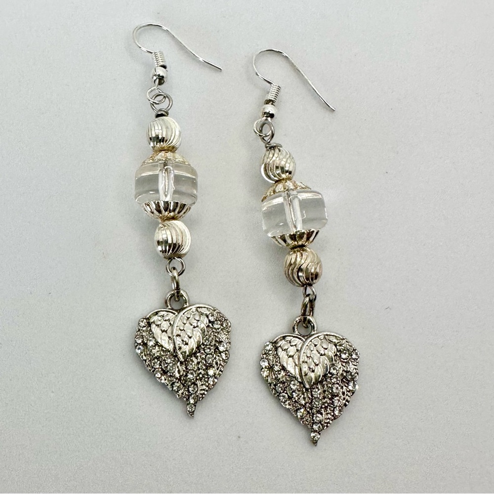 NEW Handmade - Silver Heart Dangle Earrings